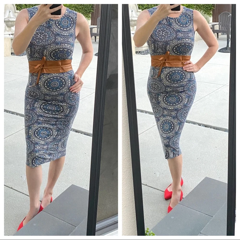 FREE PEOPLE DRESS bodycon FLORAL print sleeveless stretch blue gray tank tube M - Picture 1 of 10